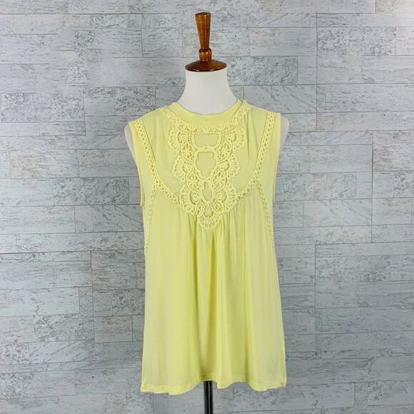 Francescas Blue Rain yellow lace crochet keyhole tank top / sleeveless blouse - Picture 2 of 6